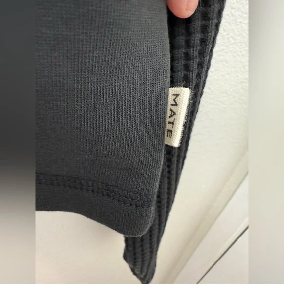 Mate The Label Organic Fleece and Waffle Cropped Half-Zip Sweatshirt Onyx Small - Picture 6 of 11